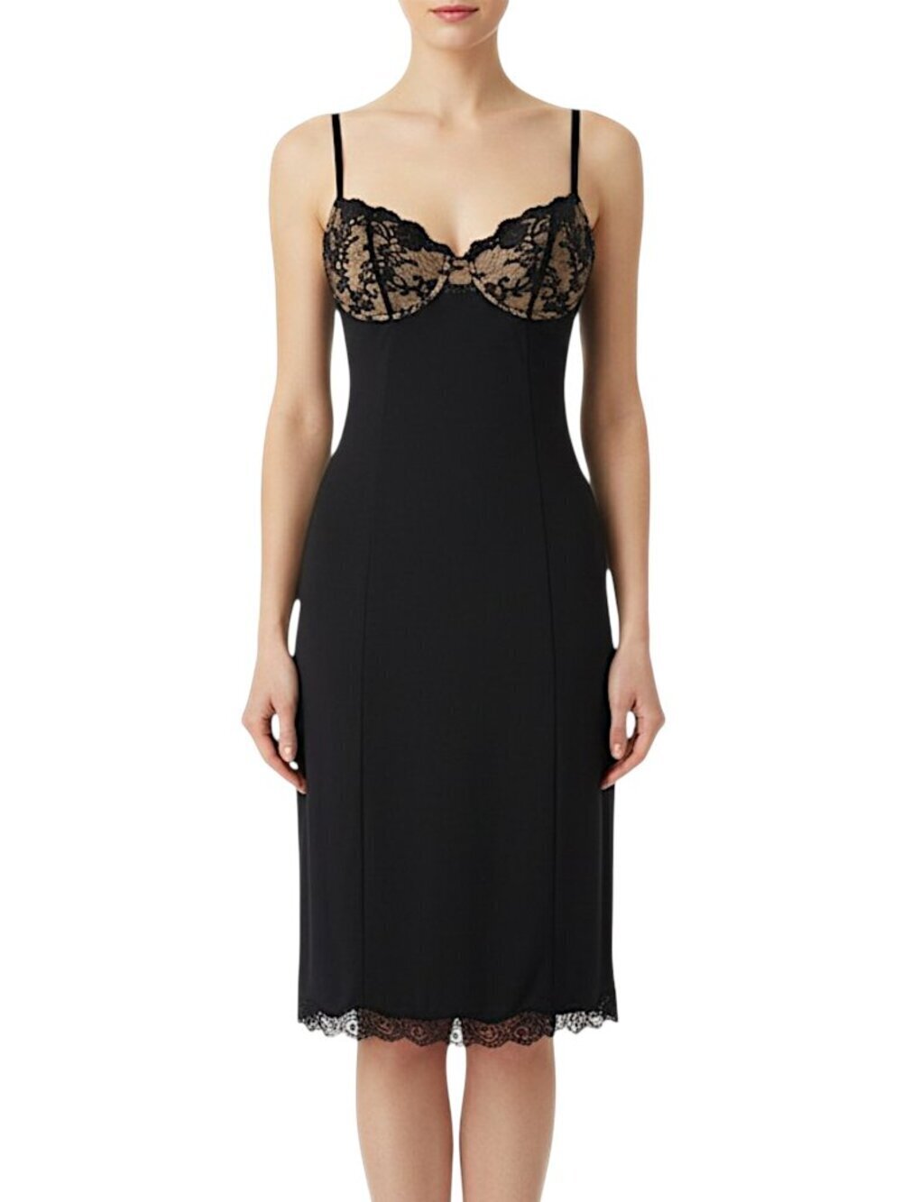 Cosabella Black Lace Trim Underwire Slip Bodycon Sexy Dress Cocktail Size 3 34C